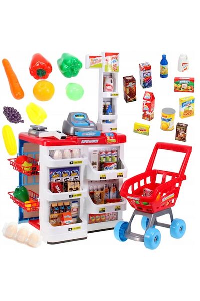 ideal STORE Supermarket Play Set for Kids IDL, Height 82 cm, with Shopping Cart, Modern Cash Register, Product S