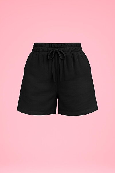 HAKKE Pocket Detailed Lace-Up 100% Cotton Muslin Shorts