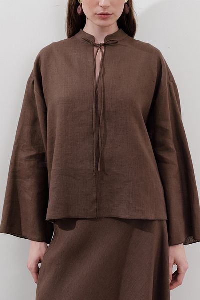 Manuka Linen Tie-Dye Bluse Dusty Brown