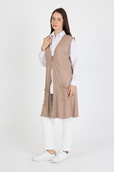 larocci Women's Standard V-Neck Pattern Detailed Sleeveless Vest with Pockets