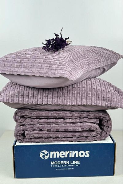 Çeyiz Diyarı Merinos Twist Single Blanket Set Plum