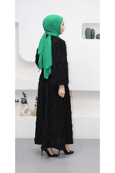 afran collection siyah simli abiye elbise