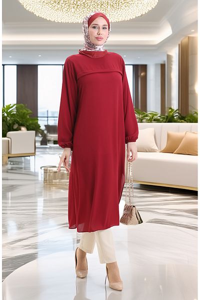 sefamerve Μακρύ τουνίκ με πλαϊνό σκίσιμο 4104-06 Claret Red