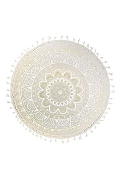 OEM Beige Floor Cushion with Golden Mandala Pattern and Beige Tassels Ø60 cm