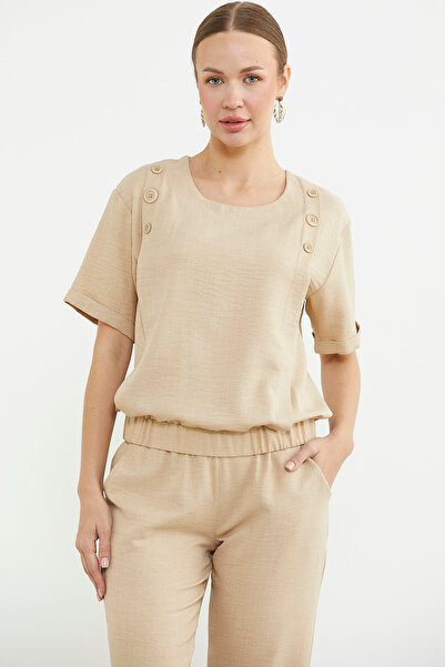 Sementa Linen Look Short Sleeve Double Suit - Beige