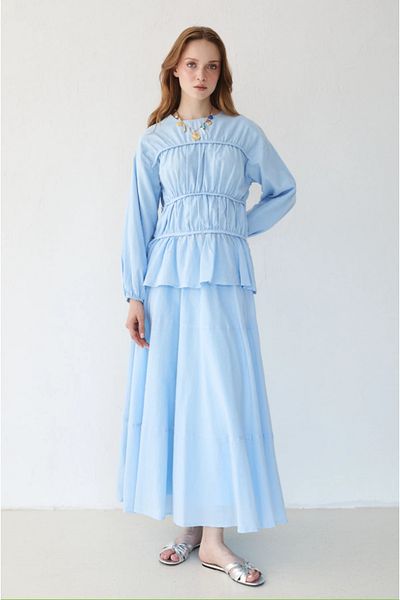 Molly Nelly Women's Thin Cotton Blouse Long Skirt Suit