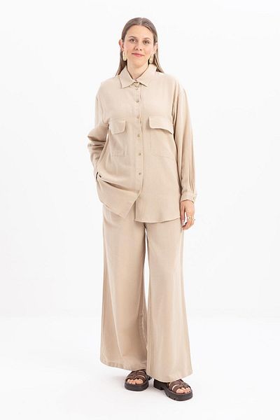 ALLDAY Beige-Large Pocket Linen Trousers Suit