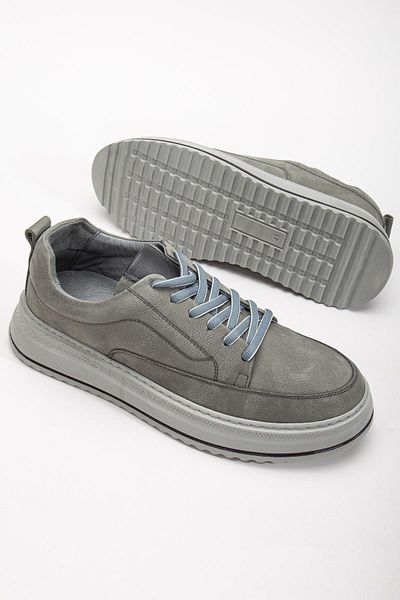 Dilimler Ayakkabı Genuine Leather Men's Casual Shoes Gray Nubuck Poly Sole Tied