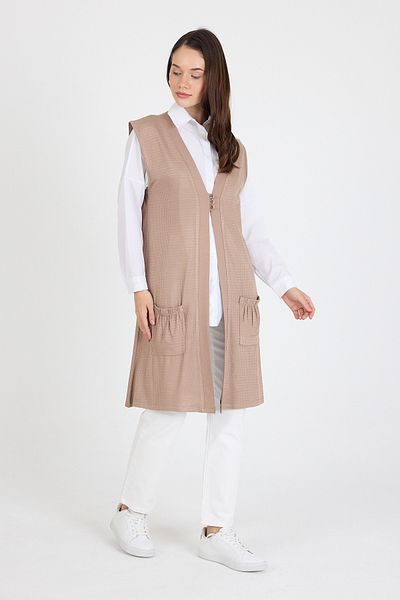 larocci Women's Standard V-Neck Pattern Detailed Sleeveless Vest with Pockets