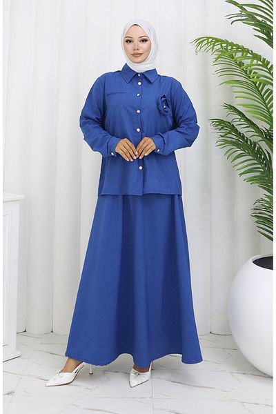 sefamerve Rose Detailed Shirt Skirt Σετ δύο τεμαχίων 2088-05 Navy Blue