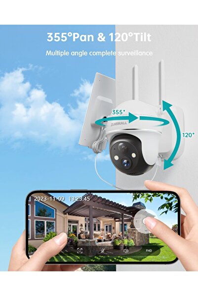 ZUMIMALL كاميرات مراقبة خارجية لاسلكية، كاميرا خارجية 2K 360° PTZ لاسلكية، كاميرا مراقبة تعمل بالطاقة الشمسية