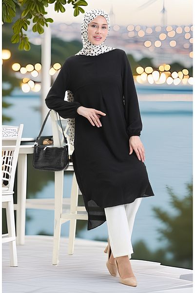sefamerve Frame Detailed Long Tunic 4105-08 Black