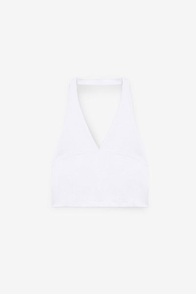 GRIMELANGE Morienne women's halter neck thick strap backless crop white blouse