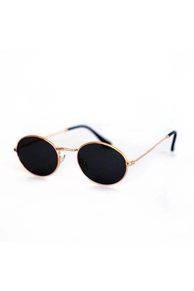 Eyesofia Milenya Gold Black Ellipse Metal Unisex Sunglasses