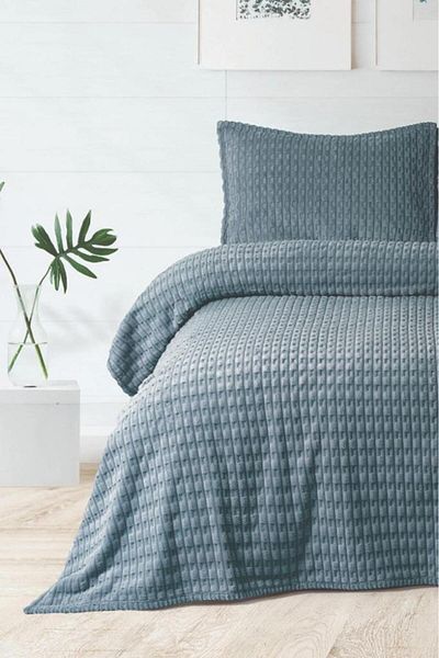 Çeyiz Diyarı Merino Twist Double Blanket Set Blue