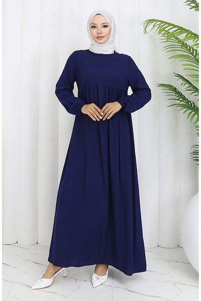 sefamerve Φόρεμα με ζαρωμένη μέση 4102-02 Navy Blue