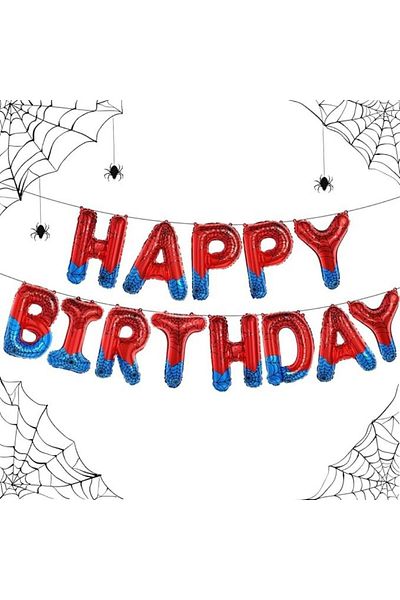 parti sürprizi Spider Web Patterned Blue Red Happy Birthday Foil Balloon Set