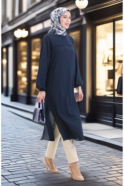 sefamerve Μακρύ τουνίκ με πλαϊνό σκίσιμο 4104-04 Navy Blue