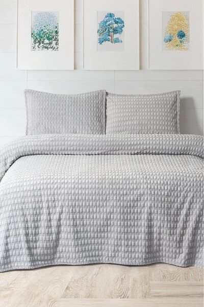Çeyiz Diyarı Merino Twist Double Blanket Set Gray