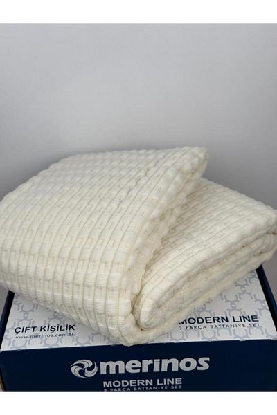 Çeyiz Diyarı Merinos Twist Single Blanket Set Cream