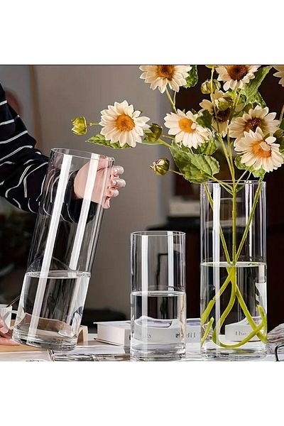 BASHAYER Clear glass vase, cylindrical shape, height 20cm, width 10cm