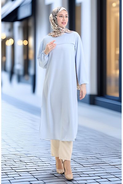 sefamerve Μακρύ τουνίκ με πλαϊνό σκίσιμο 4104-01 Ice Blue