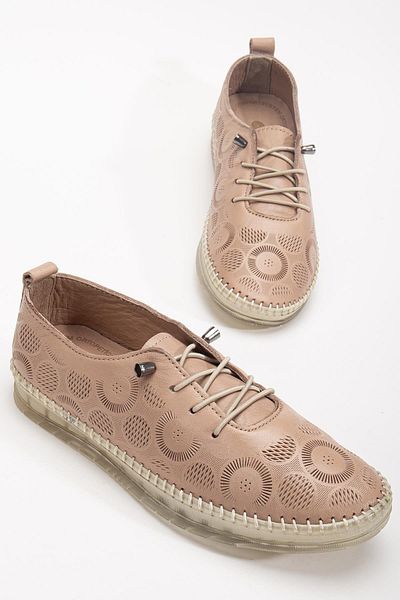Dilimler Ayakkabı Genuine Leather Women's Casual Shoes Mink Laser Printed Elastic Laced Gel Sole