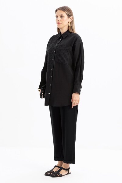 ALLDAY Siyah-Fisto Detaylı Büyük Cepli Gömlek