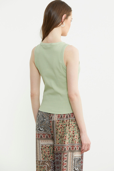 Sementa Ribbed Basic Sleeveless T-Shirt - Green