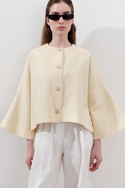 Manuka Linen Wide Sleeve Short Jacket Yellow