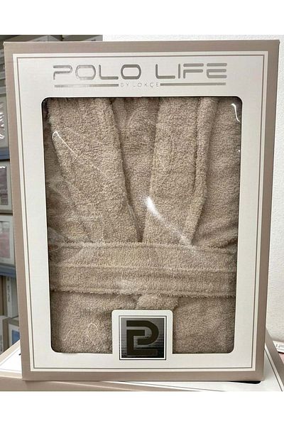 polo life Μπουρνούζι σε κουτί 100% βαμβακερό μονόχρωμο σαλιάρα-μπεζ (μέγεθος XXL)