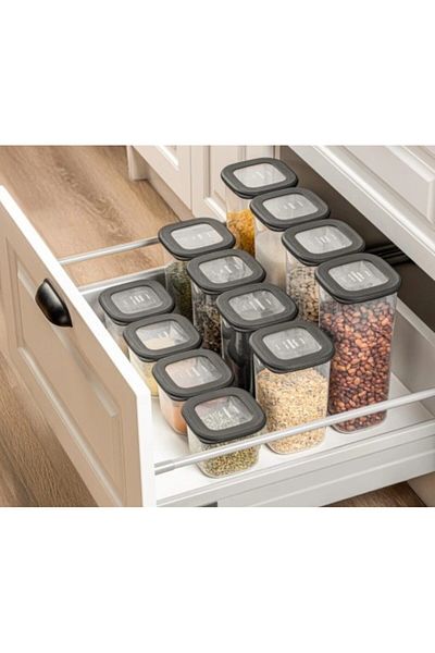 CRALEX Set of 9 square food containers, (3x550ml 3x1200ml 3x1750mm) CRALEX®, Dark Anthracite