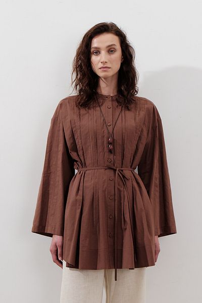 Manuka Ribbed Wide Sleeve Tunic Hot Brown