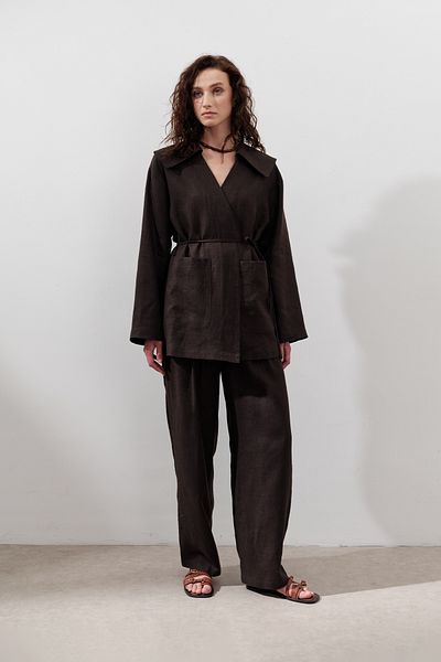 Manuka Linen Wide Collar Jacket Bitter Brown