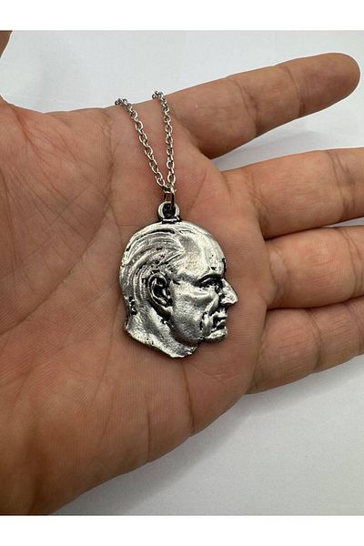 Herşey Nota Mustafa Kemal Atatürk Silhouette Figured Unisex Necklace – Silver Color Metal Design