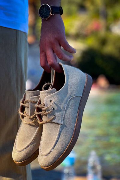 Arda Kb-X5 Kuback Beige Suede Lace-Up Casual Men's Shoes