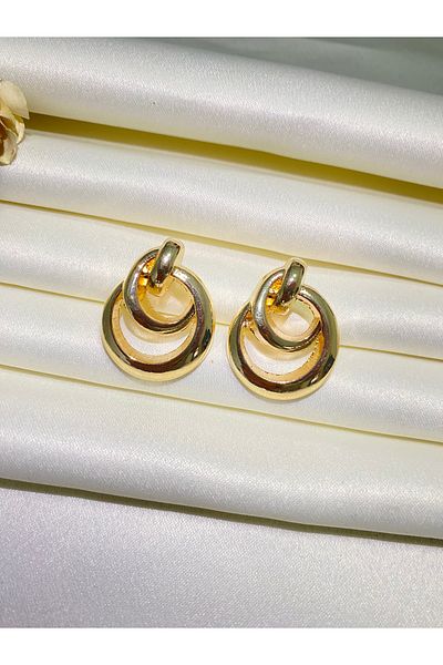 Furtek Aksesuar Women's Gold Color Nested Circle Earrings Model Luxury Trend