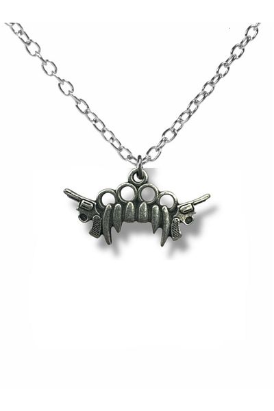 Herşey Nota Gothic Unisex Necklace with Gun and Vampire Fang Figure – Icon of Dark Power