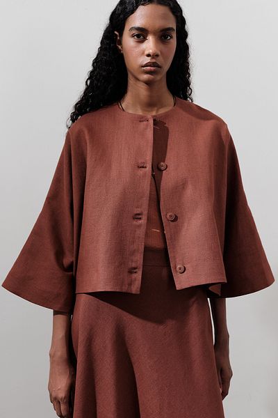 Manuka Linen Wide Sleeve Short Jacket Copper