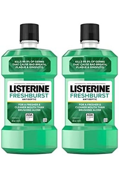 Listerine Freshburst Antiseptic Mouthwash for Bad Breath, Plaque, & Gingivitis, 500 mL x 2