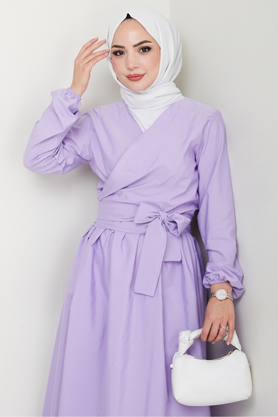 Bestenur Tie-Up Blouse Skirt Double Set 1465 - Lilac