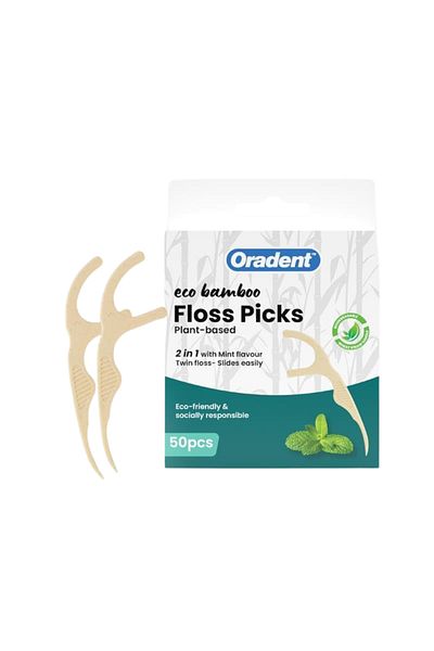 Oradent Eco Bamboo Floss Picks 50's, Mint Flavored Thread