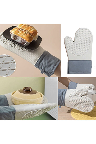 PUFO Cooking silicone oven mitt for grill or oven, lined, 30 cm, gray/blue