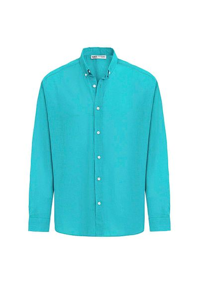 VAMOSCLO Basic Oversize Cotton Linen Shirt Light Turquoise
