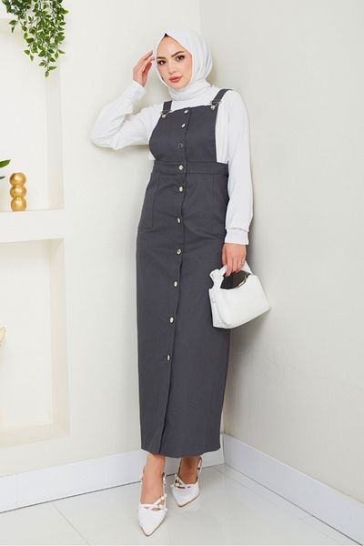 Bestenur Κουμπωτό Μήκος Gabardine Gilet 1552 - Anthracite
