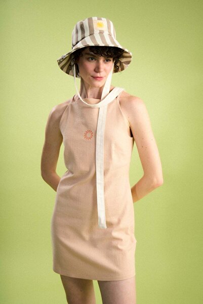 WWF Market Güneş ve Dalga Müslin Kısa Elbise - Somon