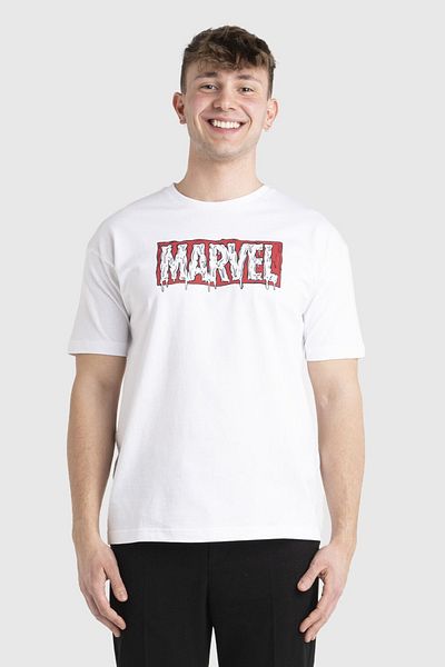 Dr. Marvelous Cos. Men's casual short-sleeved cotton T-shirt with Marvel superhero logo, white, S