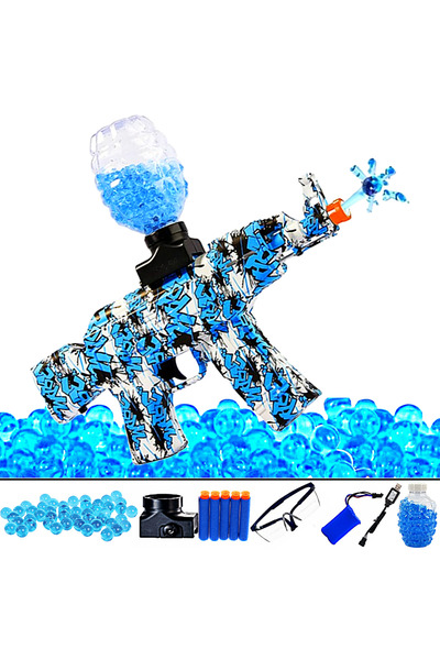 SprintMag Pusca de Jucarie Automata cu 5000 Bile Gel Apa Acumulator 7.4V Ochelari Protectie Skin Albastru/Alb
