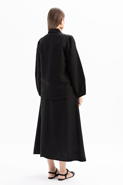 ALLDAY Black-Leg Sleeve Pile Detailed Linen Shirt