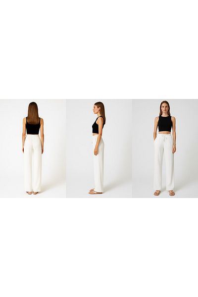 FV Muslim Summer High Waist Pocket Lace up Wide Leg Women's Trousers